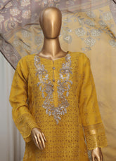 Falsafaa By HZ Textile Embroidered Organza 3 Piece Stitched Suit HZ25FV6 HZK-178 MUSTARD